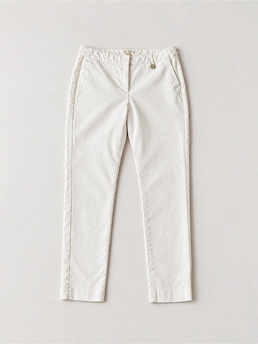 Michael Kors Slim Straight White Ankle Pants with Gold Logo Plaque Size 10